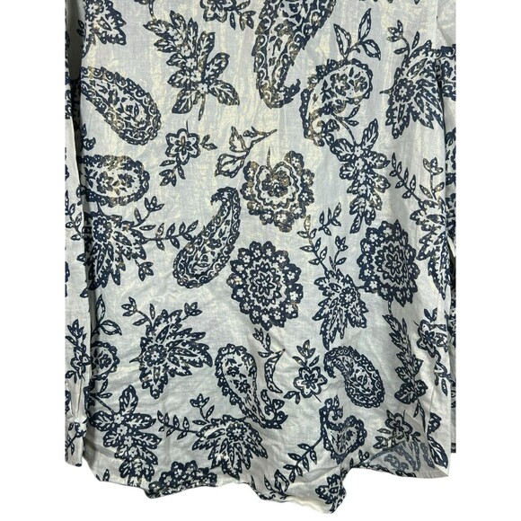 Charter Club Weekend Linen Shirt L Metallic Floral Paisley Casual Button Down - Picture 13 of 14